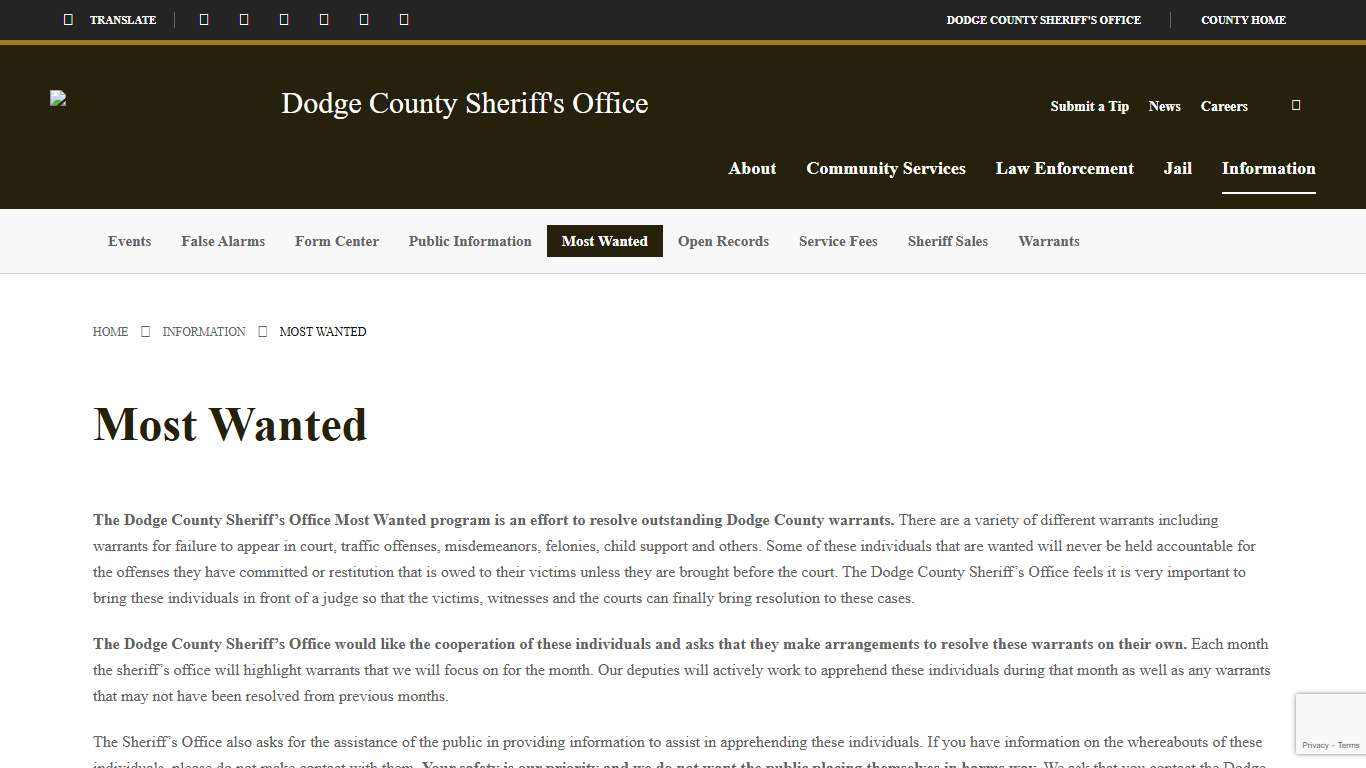 Most Wanted - Dodge County Sheriff's Office