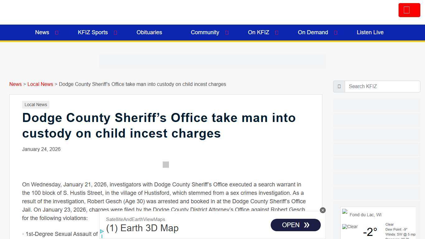 Dodge County Sheriff's Office take man into custody on child incest charges - KFIZ News-Talk 1450 AM