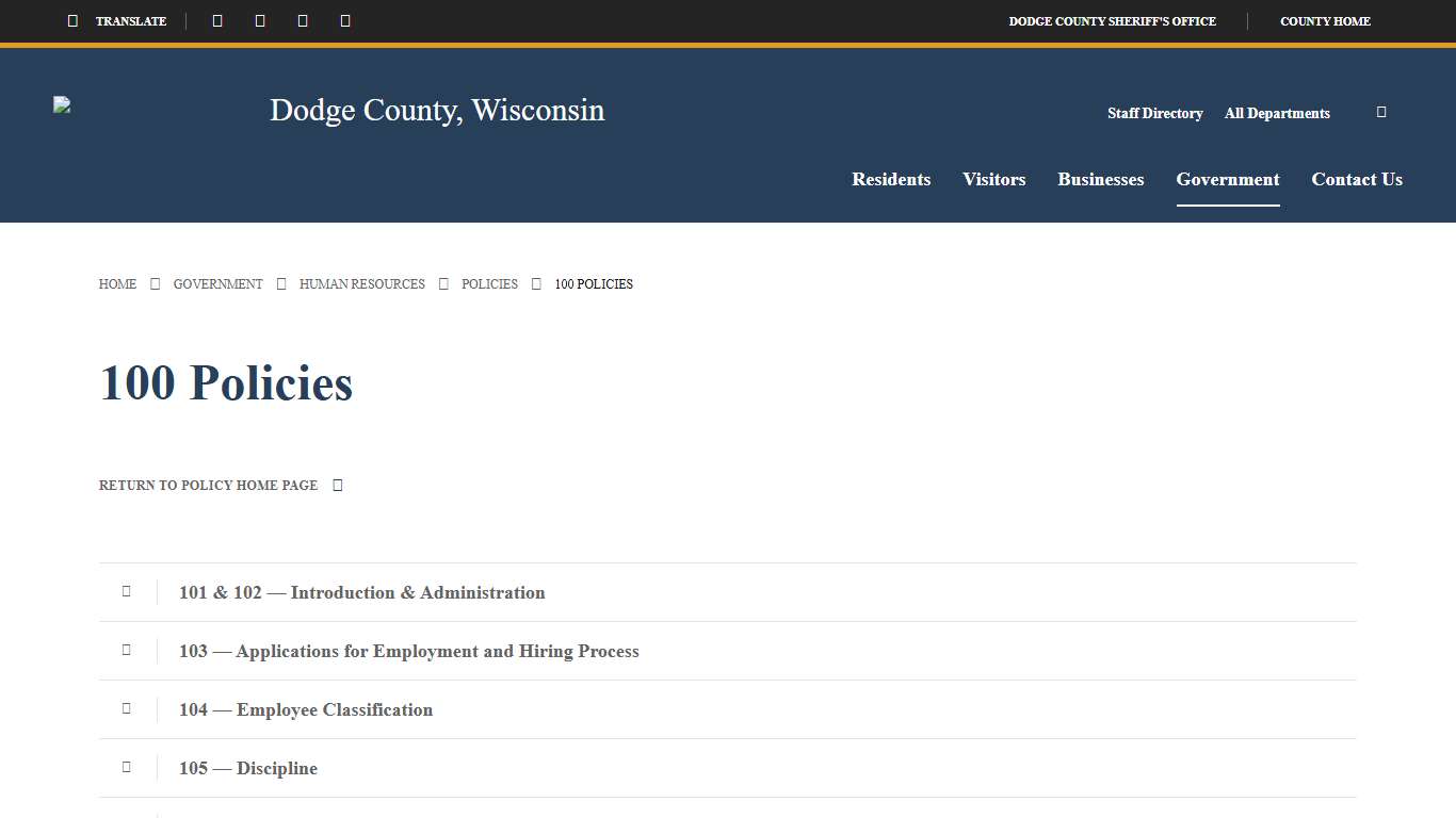 100 Policies - Dodge County, Wisconsin