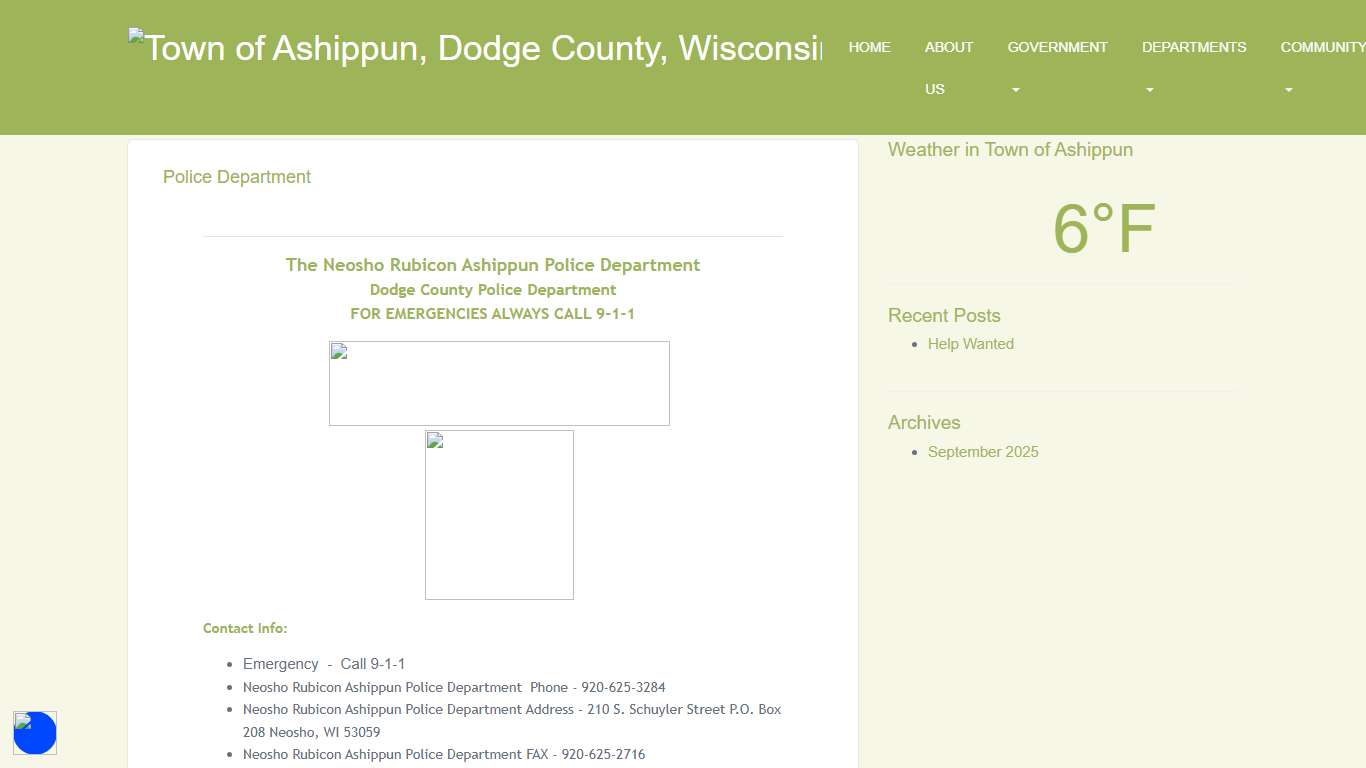Police Department – Town of Ashippun, Dodge County, Wisconsin