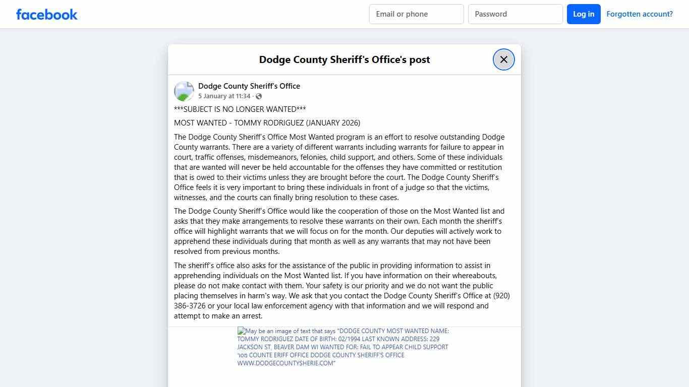 ***SUBJECT IS NO LONGER... - Dodge County Sheriff's Office Facebook